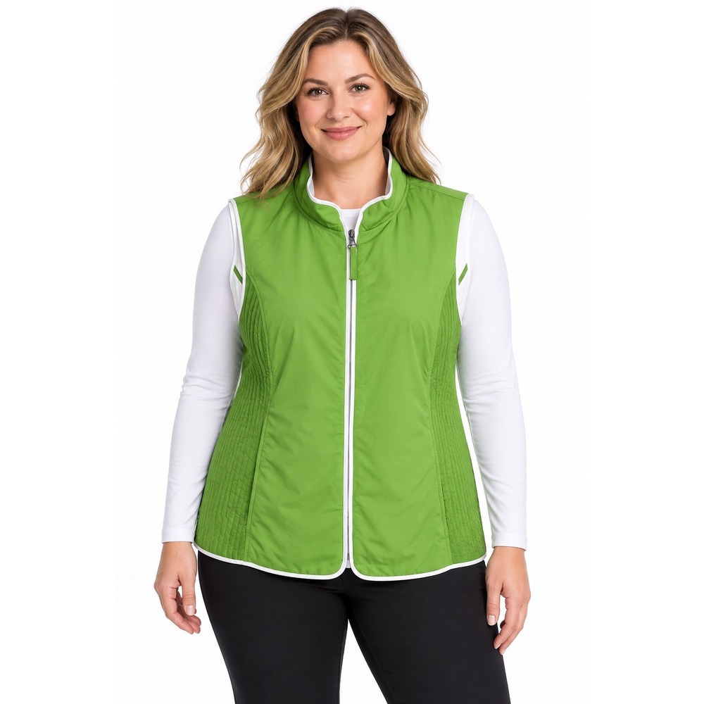 Coldwater Creek Womens 2X Lime Green Quilted Full Zip Mock Neck Vest